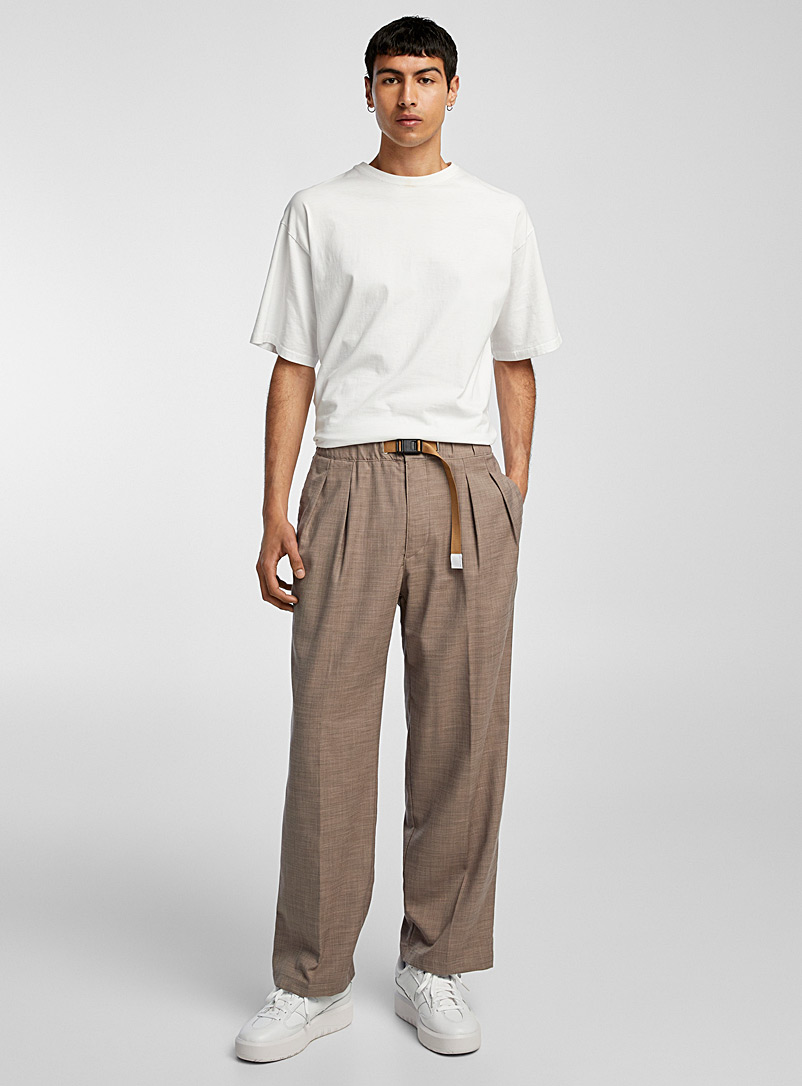 Whitesand Taupe Wide-leg chambray pant for men