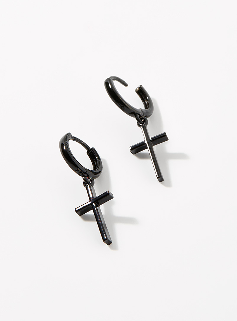Le 31: Les boucles d'oreilles croix minimalistes Noir pour homme