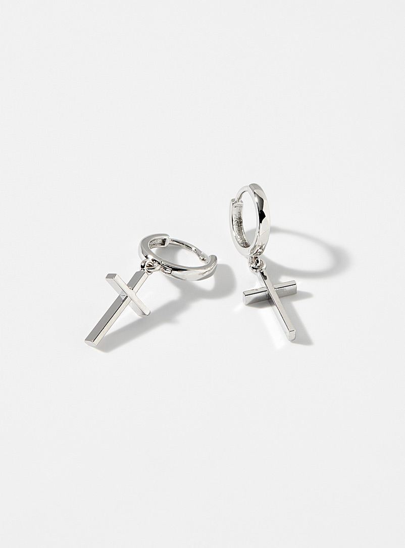 Le 31 Silver Minimalist cross earrings for men