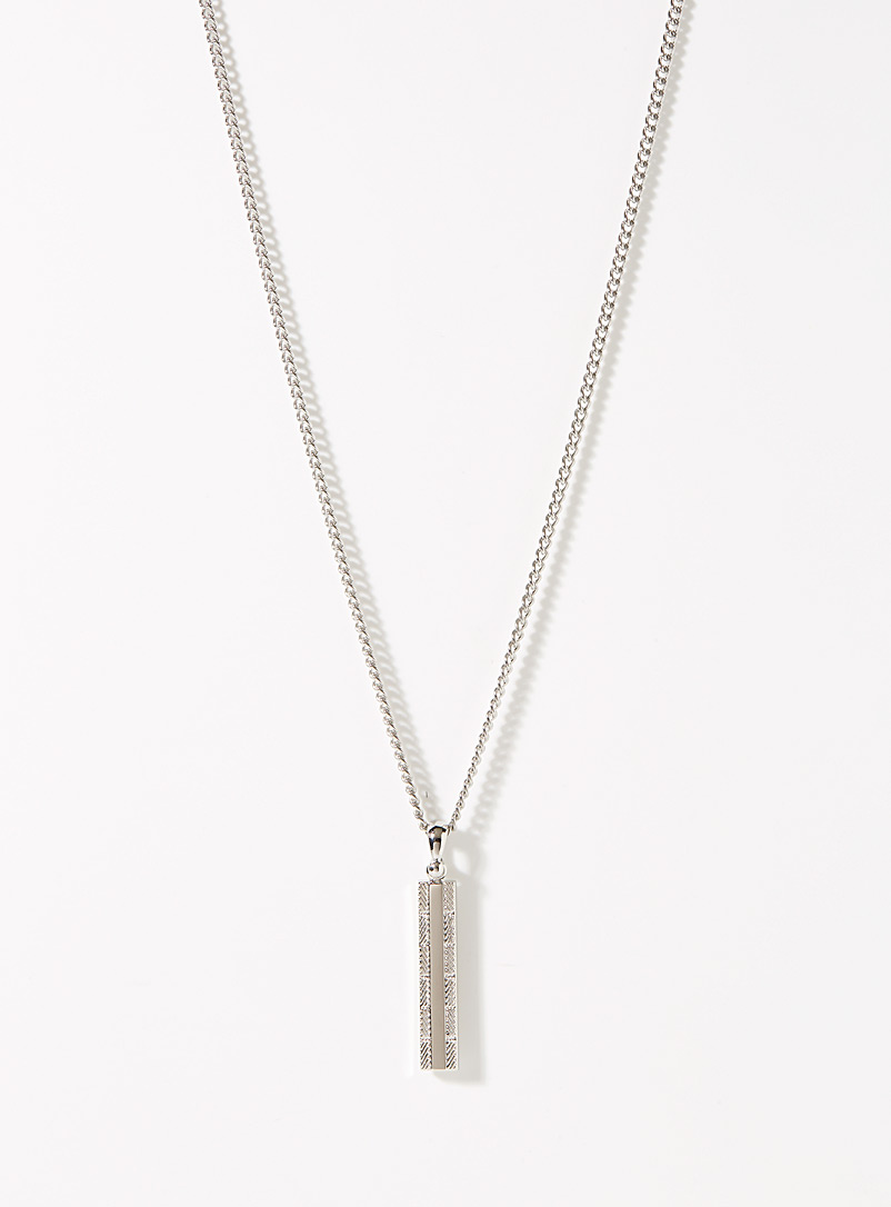 Le 31 Silver Engraved rectangular pendant necklace for men