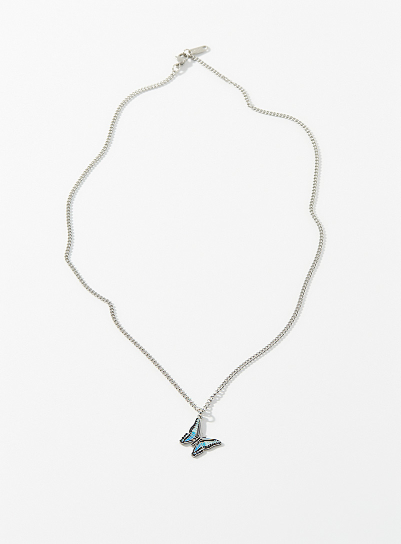Le 31: Le collier médaillon papillon bleu Argent pour homme