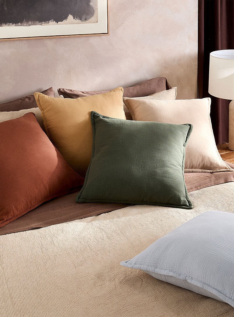 Simons Maison Ecru/Linen Organic cotton gauze removable-cover cushion 50 x 50 cm