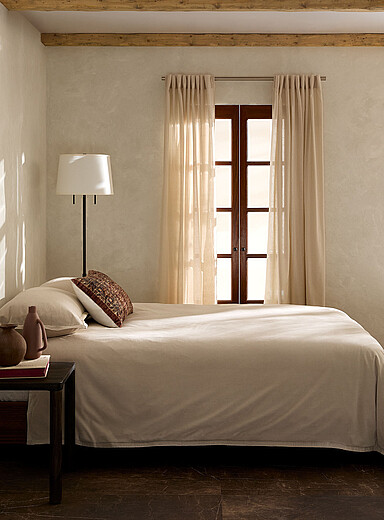 Linen trim velvety ecru duvet cover set