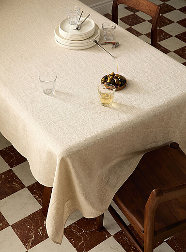 Simons Maison: La nappe chin&eacute;e lin europ&eacute;en Ivoire - Beige cr&egrave;me
