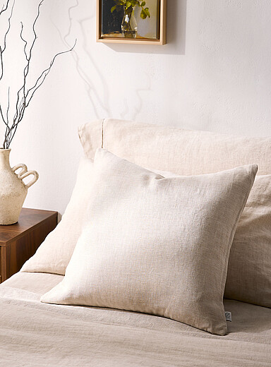 Solid pure linen removable-cover cushion Feather fill 50 x 50 cm
