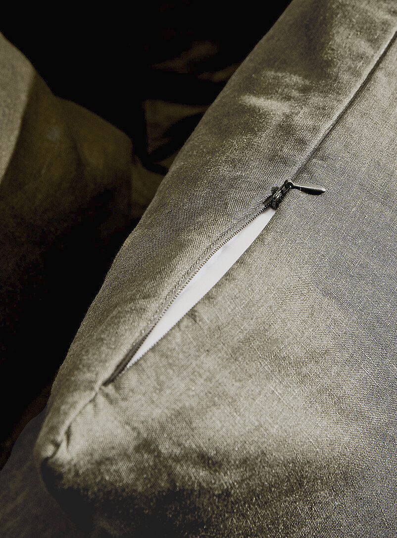 Simons Maison Pine/Bottle Green Solid pure linen removable-cover cushion Feather fill 30 x 90 cm