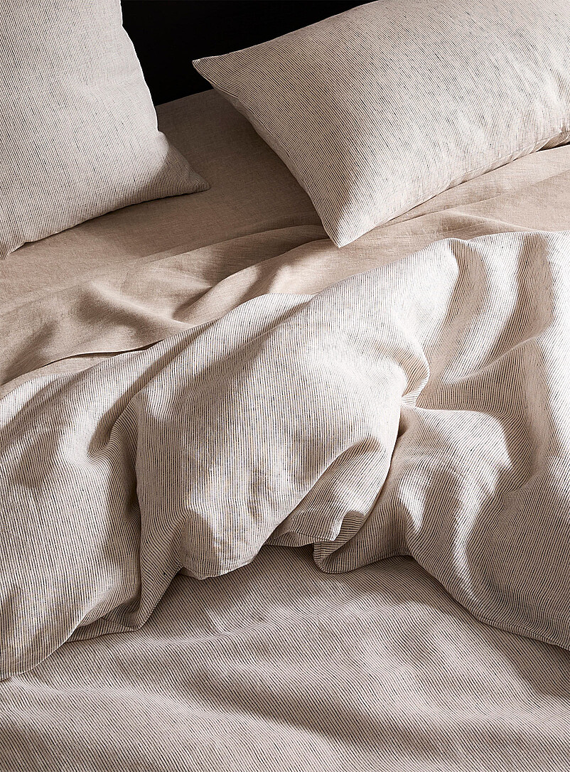 Simons Maison: La housse de couette &agrave; motif pur lin europ&eacute;en Rayures fines noires