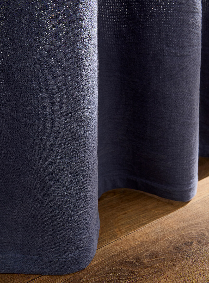 Simons Maison: Le rideau uni texture brute coton et lin <b>Un panneau</b> 140 x 220 cm Bleu
