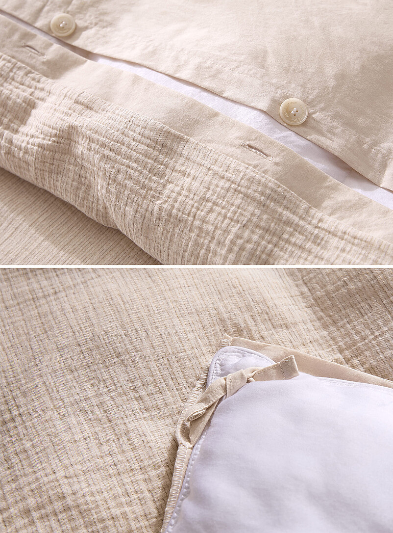 Simons Maison Ecru/Linen Subtle stripes organic cotton gauze duvet cover set
