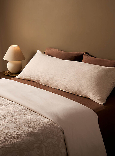 Simons Maison Ecru/Linen Delicate stripes organic cotton gauze body pillow sham