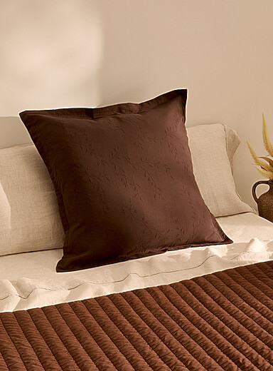 Le couvre-oreiller euro jacquard fleurs d&eacute;licates
