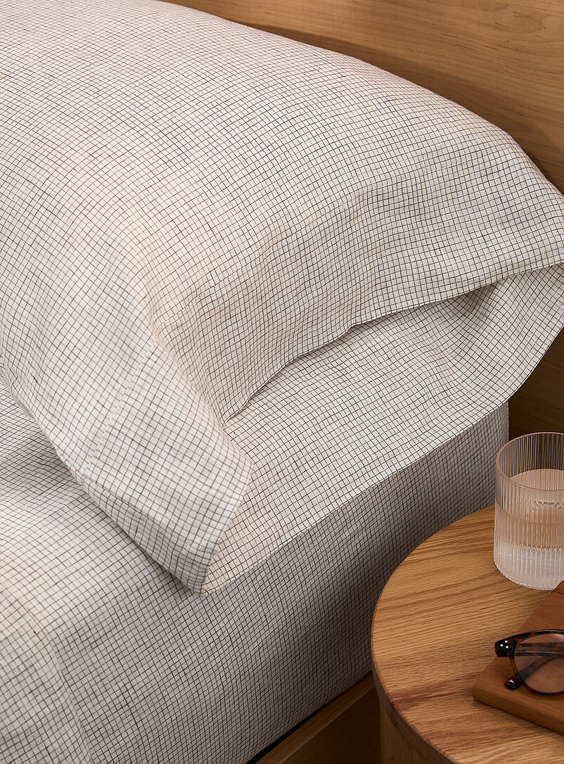 Simons Maison: Les taies d'oreiller &agrave; motif pur lin europ&eacute;en Ensemble de 2 Carreaux fins bruns