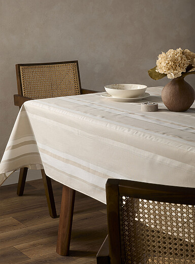 Neutral stripes coated tablecloth | Simons Maison | Printed Tablecloths ...