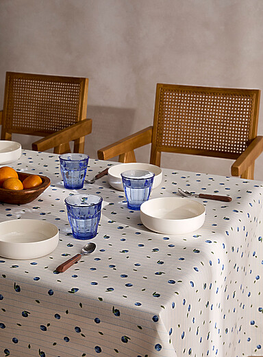 Simons Maison Patterned Ecru Blueberry season coated tablecloth