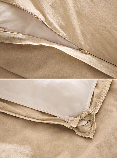 Linen trim velvety ecru duvet cover set
