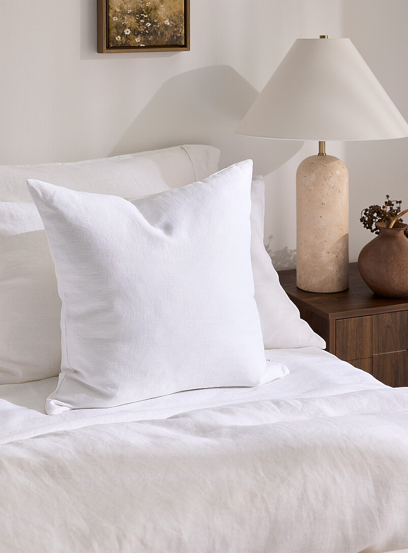 Solid Pure Linen Removable-Cover Cushion Feather Fill 50 X 50 Cm