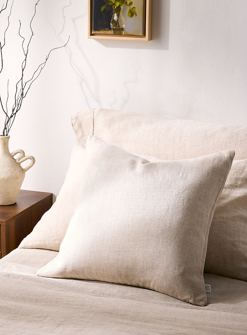 Solid Pure Linen Removable-Cover Cushion Feather Fill 50 X 50 Cm