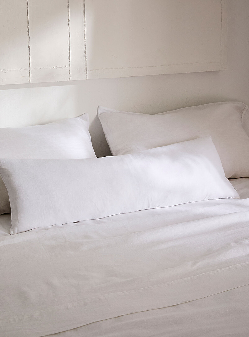 Solid Pure Linen Removable-Cover Cushion Feather Fill 30 X 90 Cm