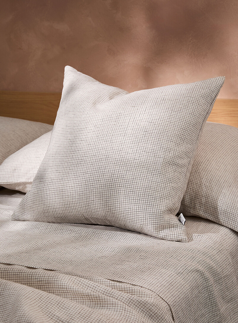 Fine Check Pure Linen Removable-Cover Cushion 50 X 50 Cm