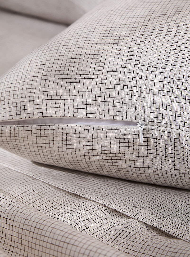 Fine check pure linen removable-cover cushion 50 x 50 cm product image 2