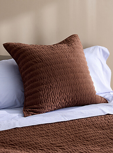 Velvety brown quilted euro pillow sham