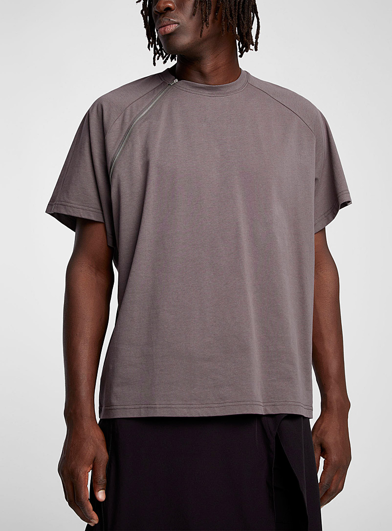 Heliot Emil Grey Zippered T-shirt for men