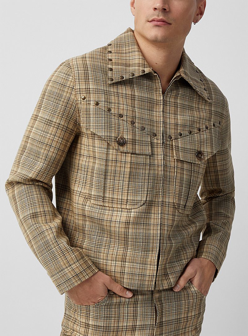 Cmmn Swdn Brown Kenny retro checkered jacket for men