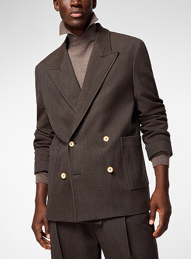 Cmmn Swdn: Le veston double boutonnage en gabardine Enea Brun pour homme