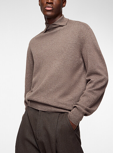 Cmmn Swdn Brown Point-collar pure merino wool sweater for men