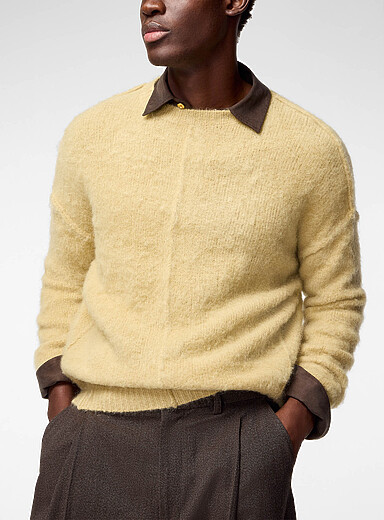 Cmmn Swdn Yellow Inverted seams brushed mohair sweater for men