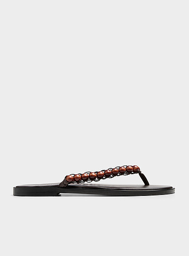 Cmmn Swdn Brown Wooden beads beach sandals for men