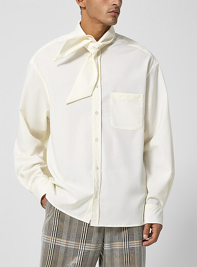 Chemise Homme En Soie Crème De Soie - Style Western Romeo 6993 - Taille Medium - Noir, Blanc & Or
