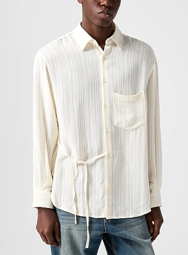 Cmmn Swdn Patterned White Kali textured stripes belted shirt for men