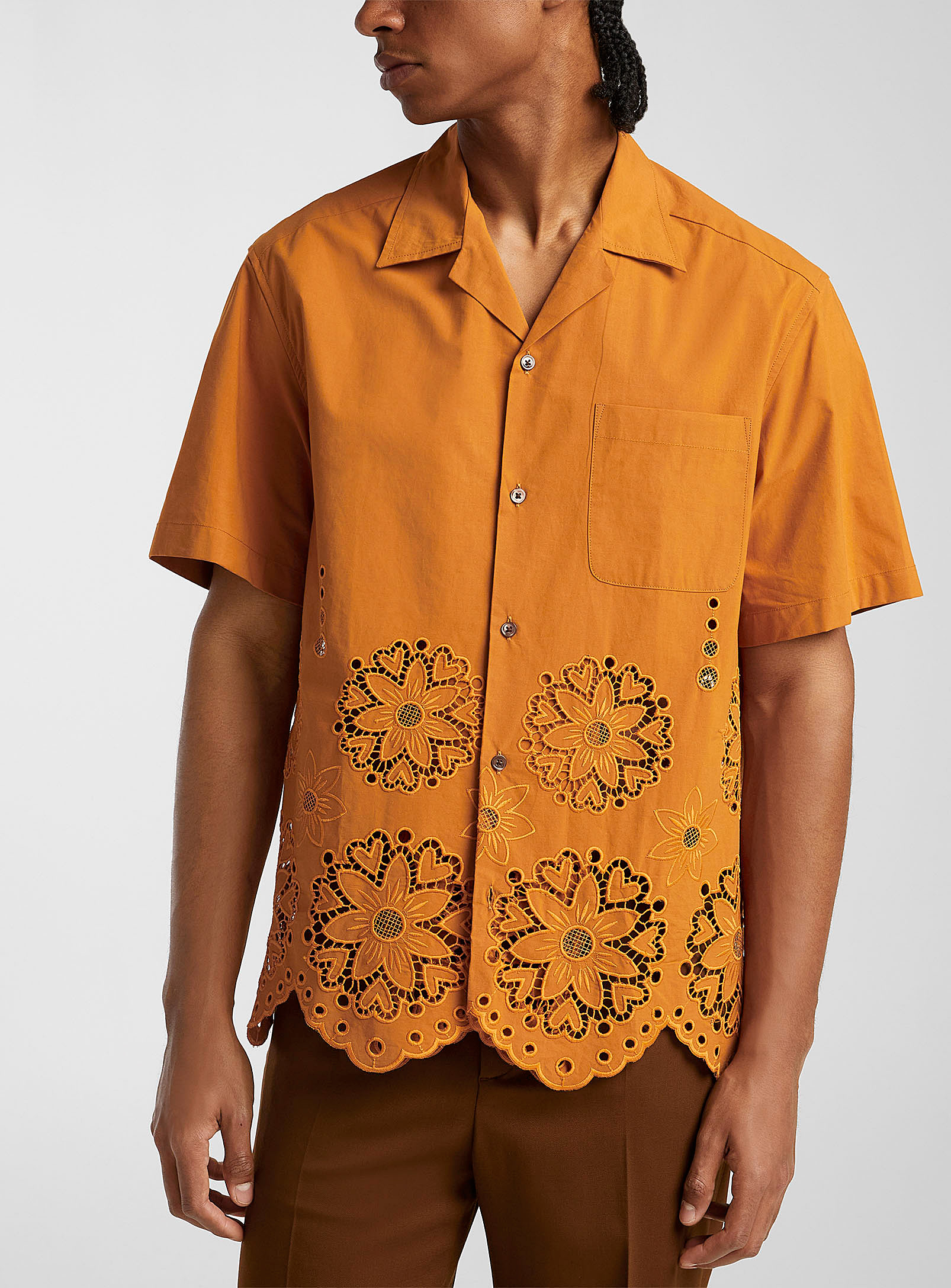 Shop Cmmn Swdn Floral Lace Poplin Shirt In Orange