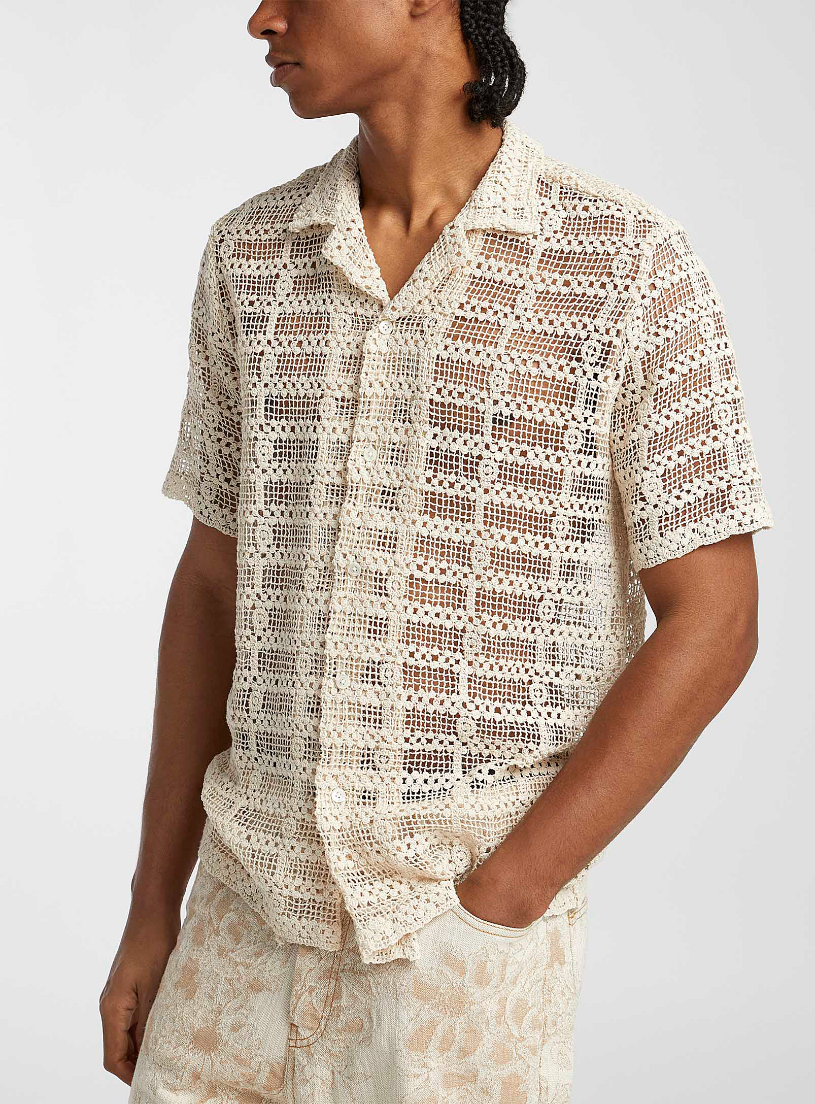 Shop Cmmn Swdn Embroidered Lace Shirt In Cream Beige