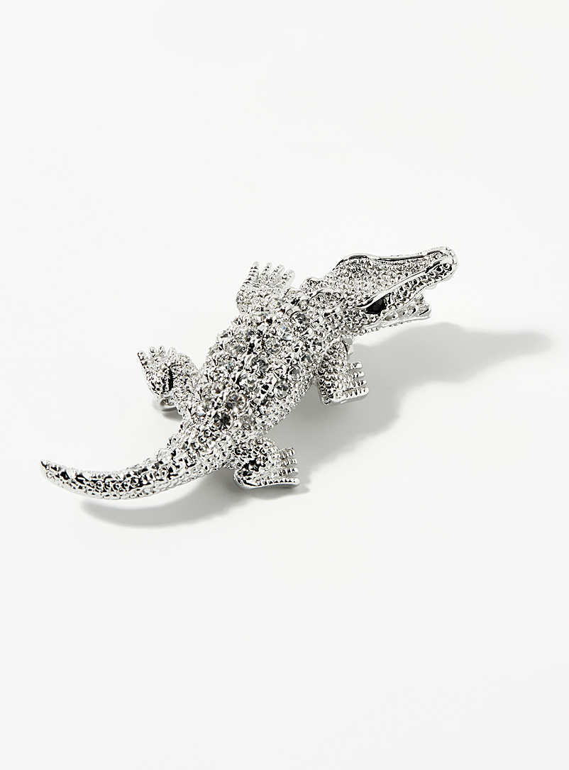 Le 31 Silver Crystal croc brooch for men