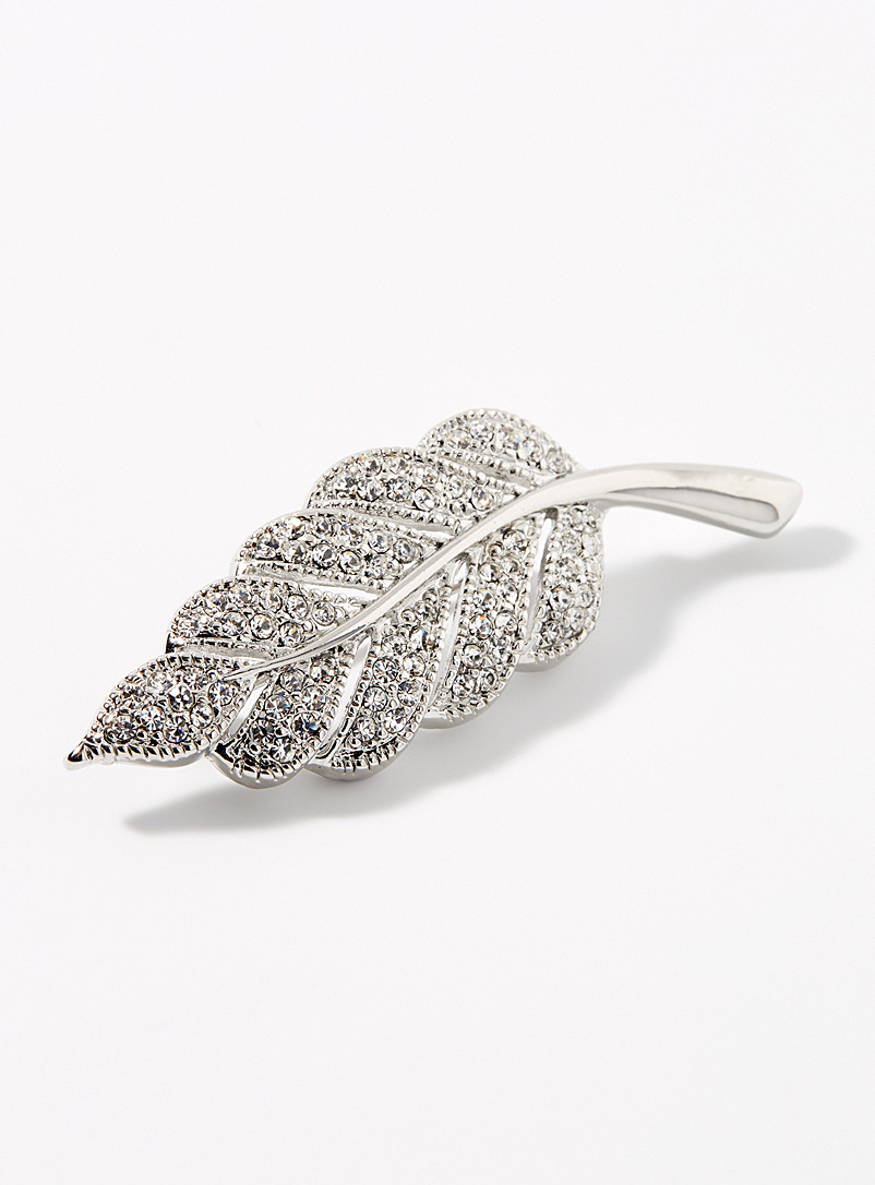 Le 31 Silver Crystal feather brooch for men