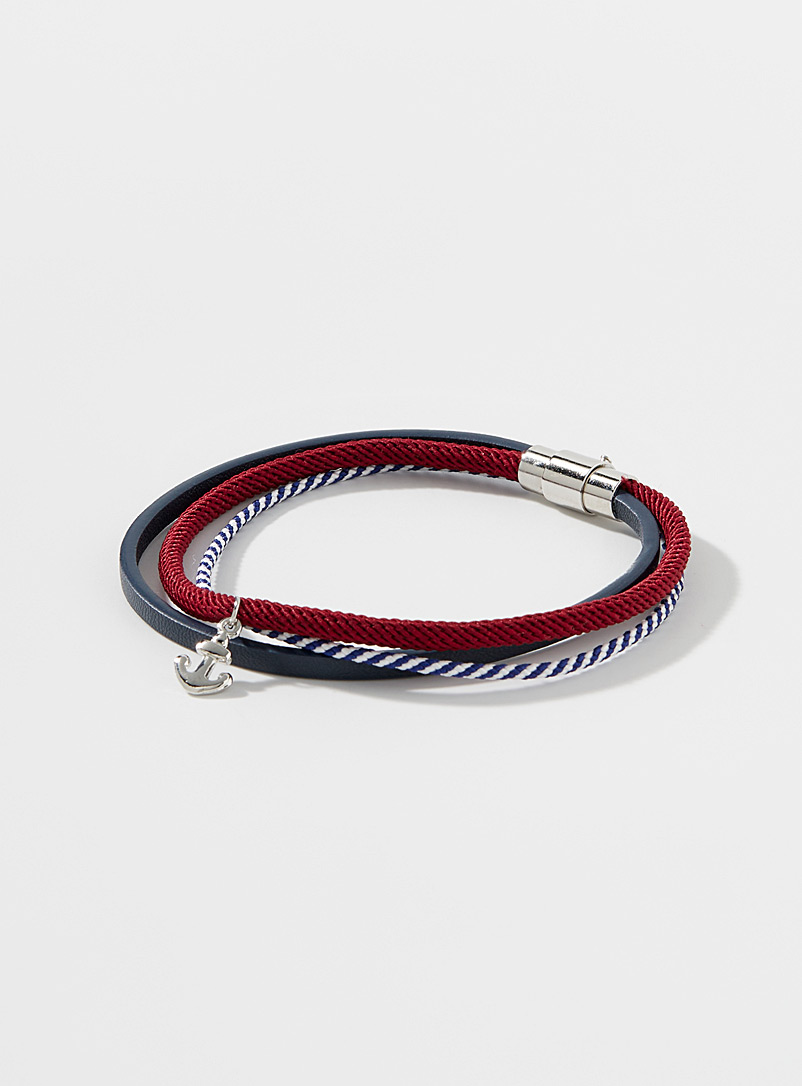 Le 31 Marine Blue Three-row cord and leather bracelet for men