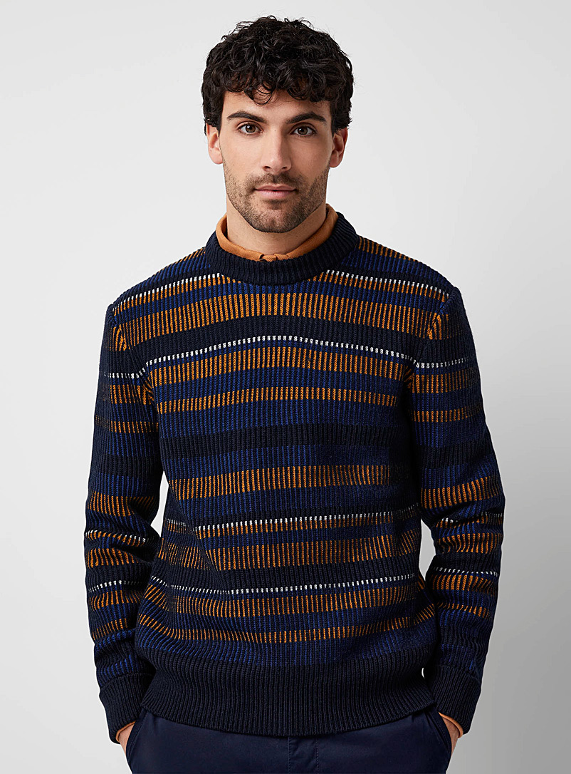Ben Sherman Dark Blue Ribbed striped sweater for men