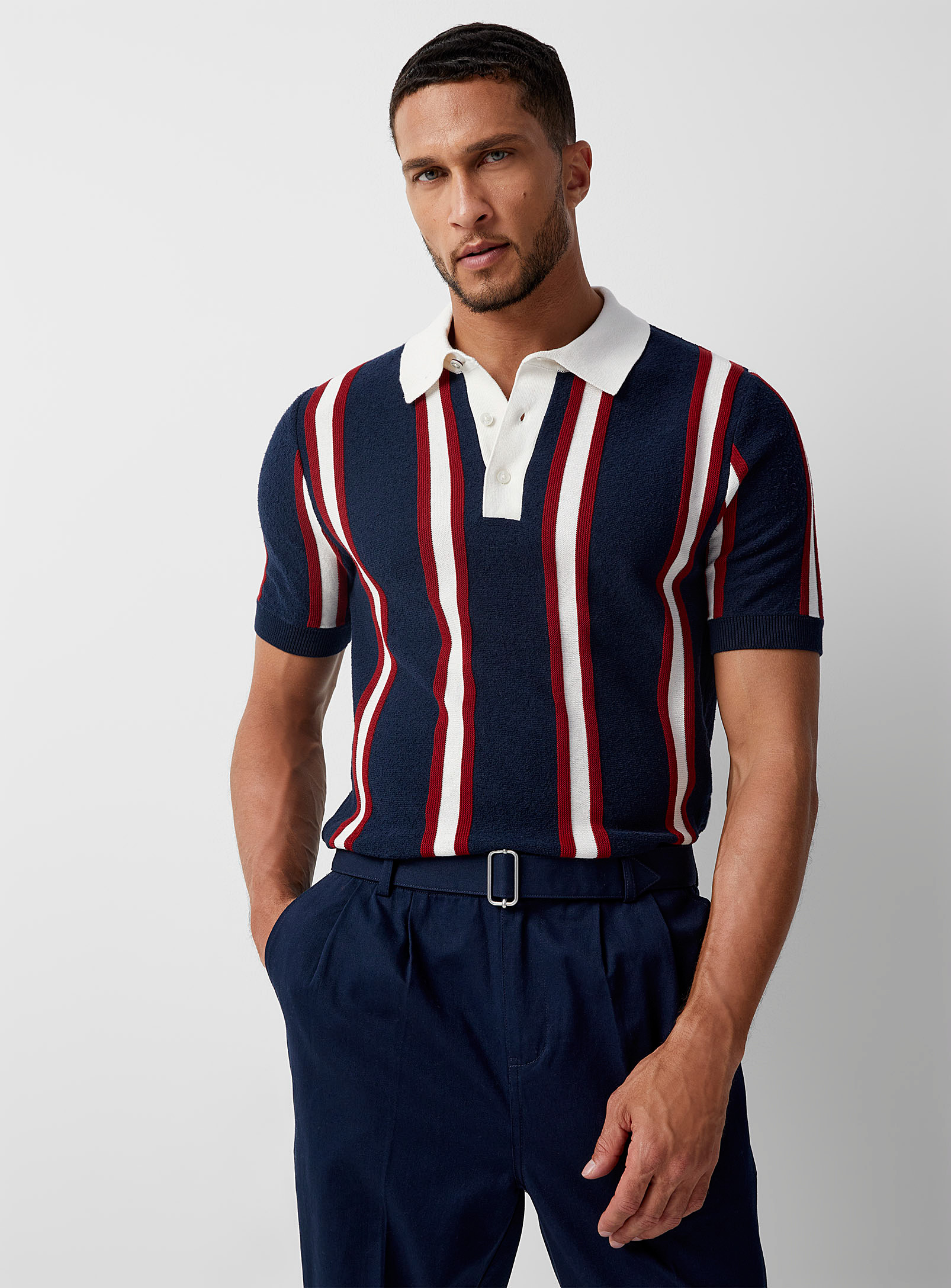 Ben Sherman - Men's Textured stripe knit Polo Shirt