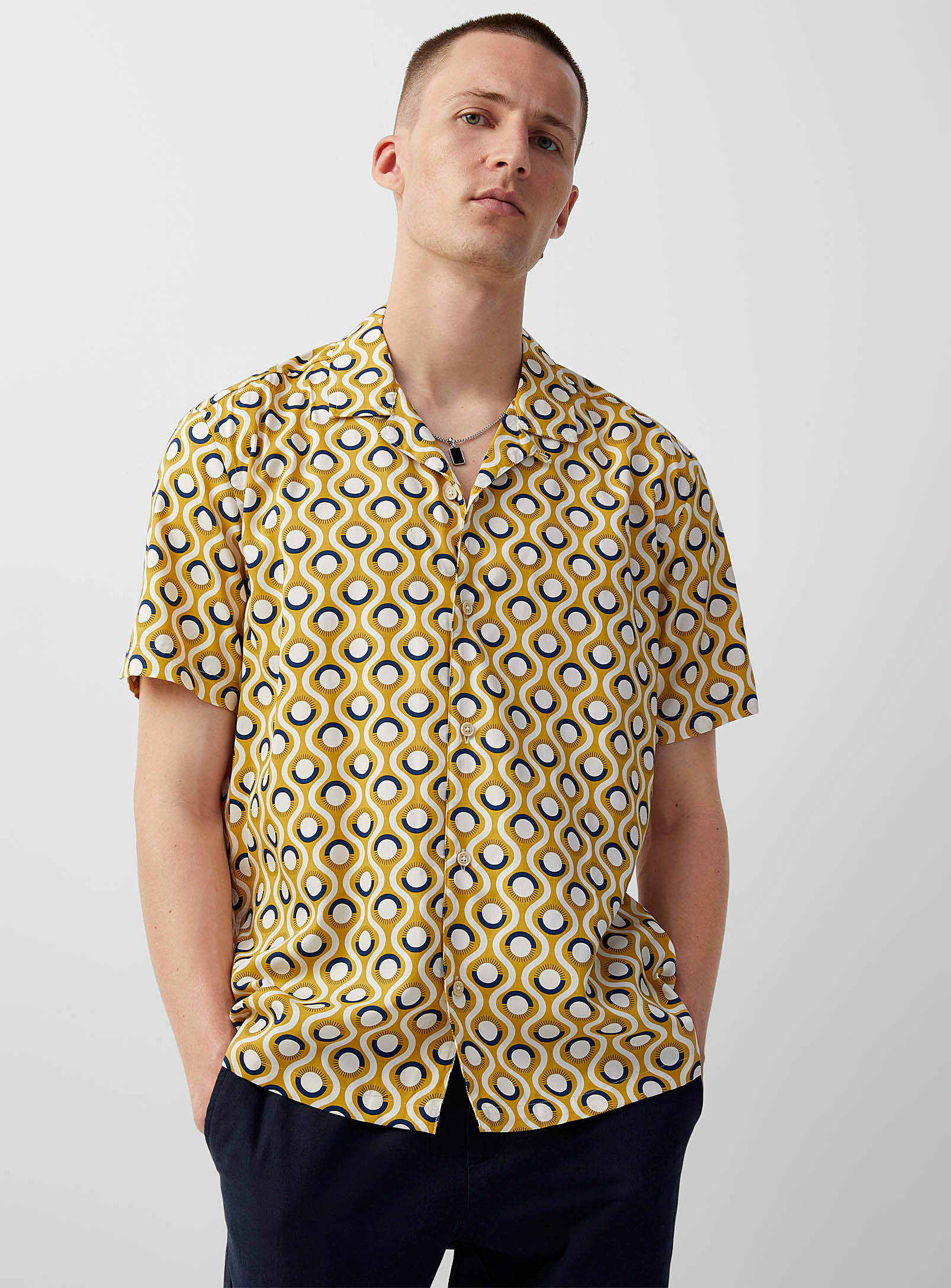 Ben Sherman Retro Mosaic Camp Shirt In Sunflower Yellow