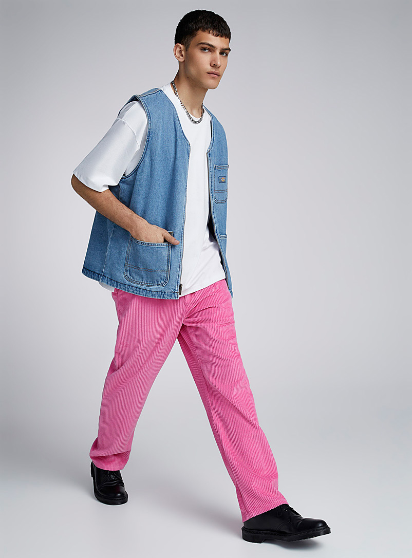 Noon Goons: Le pantalon velours côtelé bonbon Coupe droite Rose pour homme