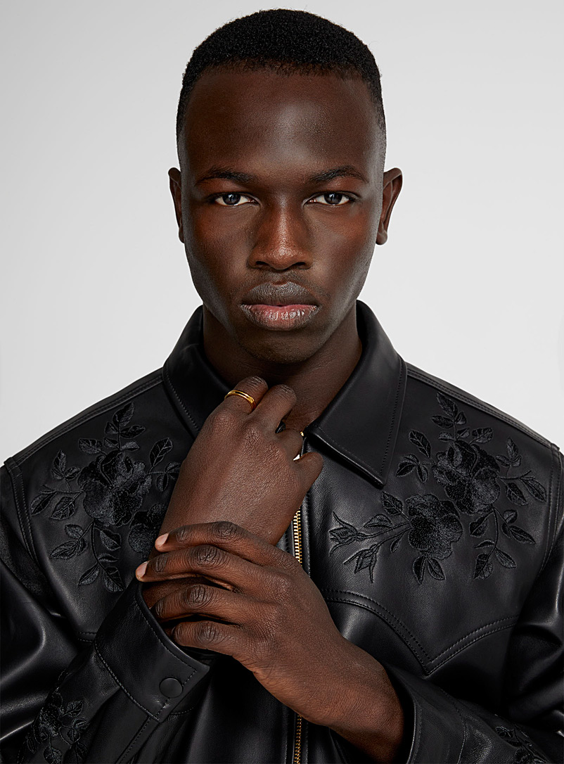 Noon Goons: La veste en cuir zippée Droptop Noir pour homme