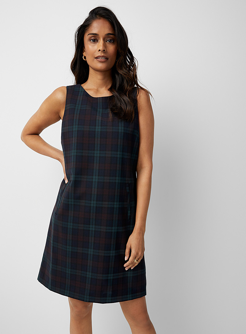 Contemporaine Patterned Blue Captivating check wool dress for women