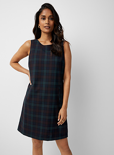 Contemporaine Patterned Blue Captivating check wool dress for women