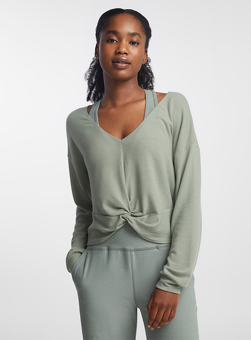 Beyond Yoga Mossy Green Reversible twisted sweater for women