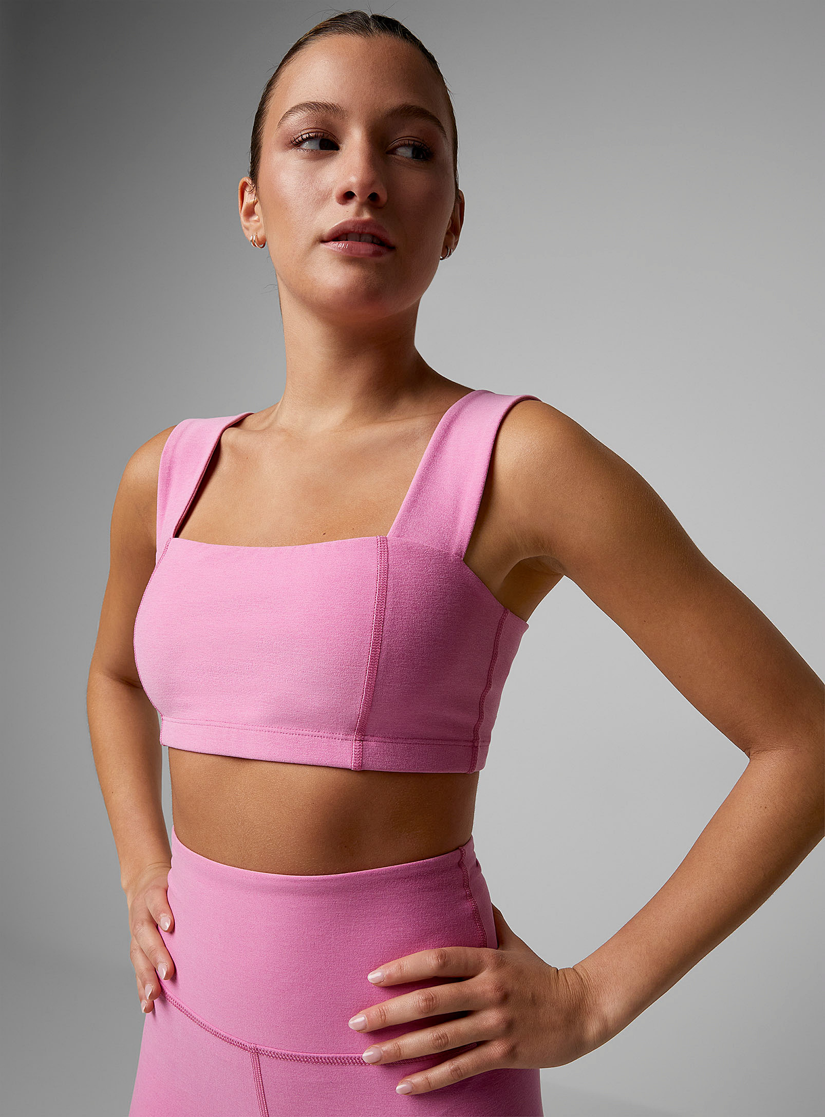 Beyond Yoga - Women's Candy-pink square-neck bra
