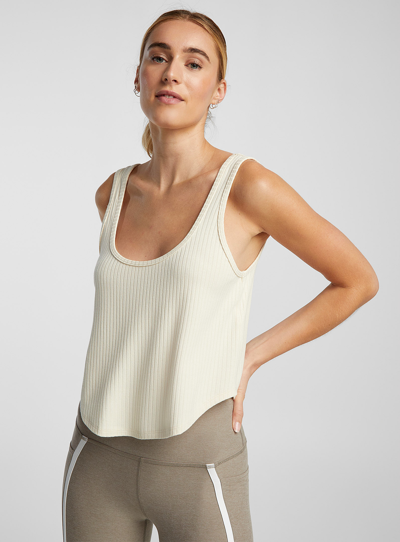 Beyond Yoga Loose Ribbed Tank In Ivory White