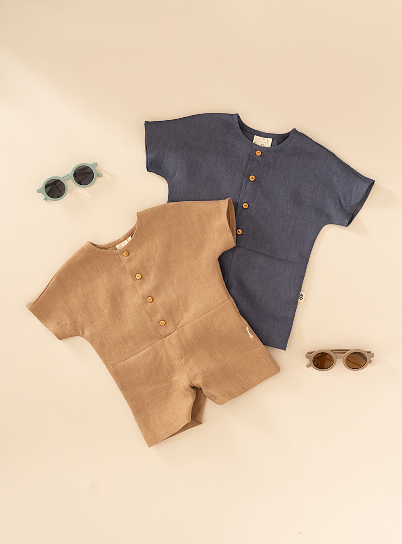 Les petites natures Light Brown Buttoned romper 6-12 months to 3-4 years