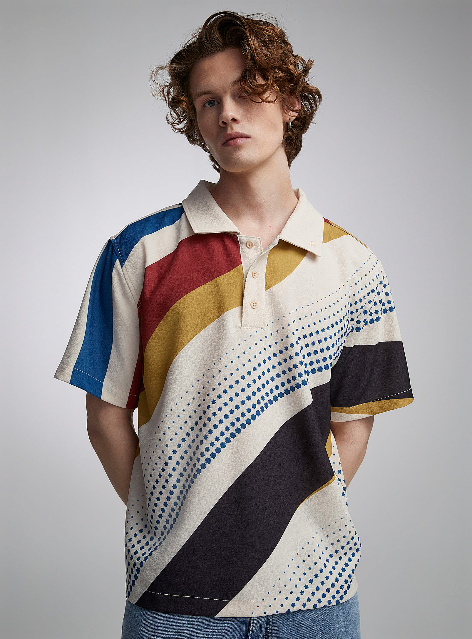 Adidem Asterisks - Men's Mini-flower diagonal-stripe Polo Shirt
